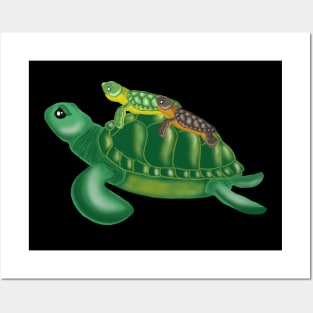 A big turtle with babies on his back Posters and Art